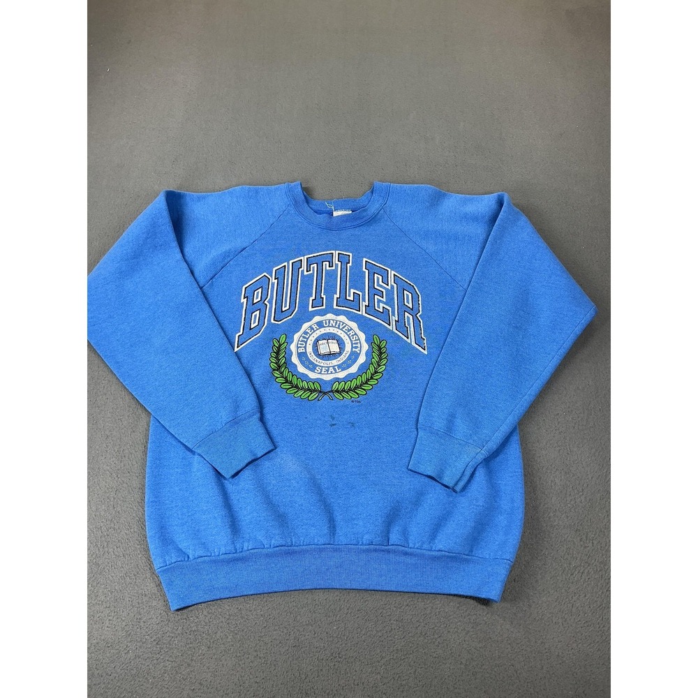 Vintage Butler University Sweatshirt Mens XL Blue Graphic Seal 80s‎ USA COLLEGE